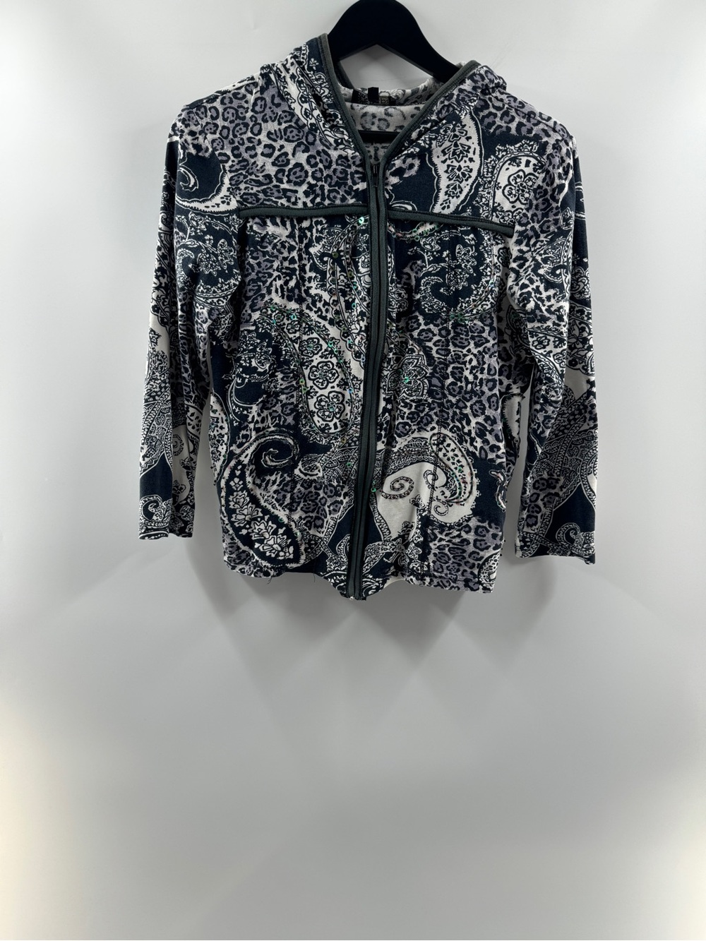 Vintage Y2K Papa Paisley Beaded Sequin Zip Up Hoodie – Women's Medium